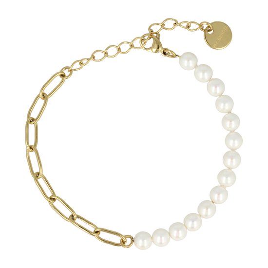 My Bendel - Bracelet à maillons en or avec pierres précieuses White Pearl - Combinaison d'un bracelet à maillons en or avec des pierres précieuses White Pearl - Avec emballage cadeau luxueux