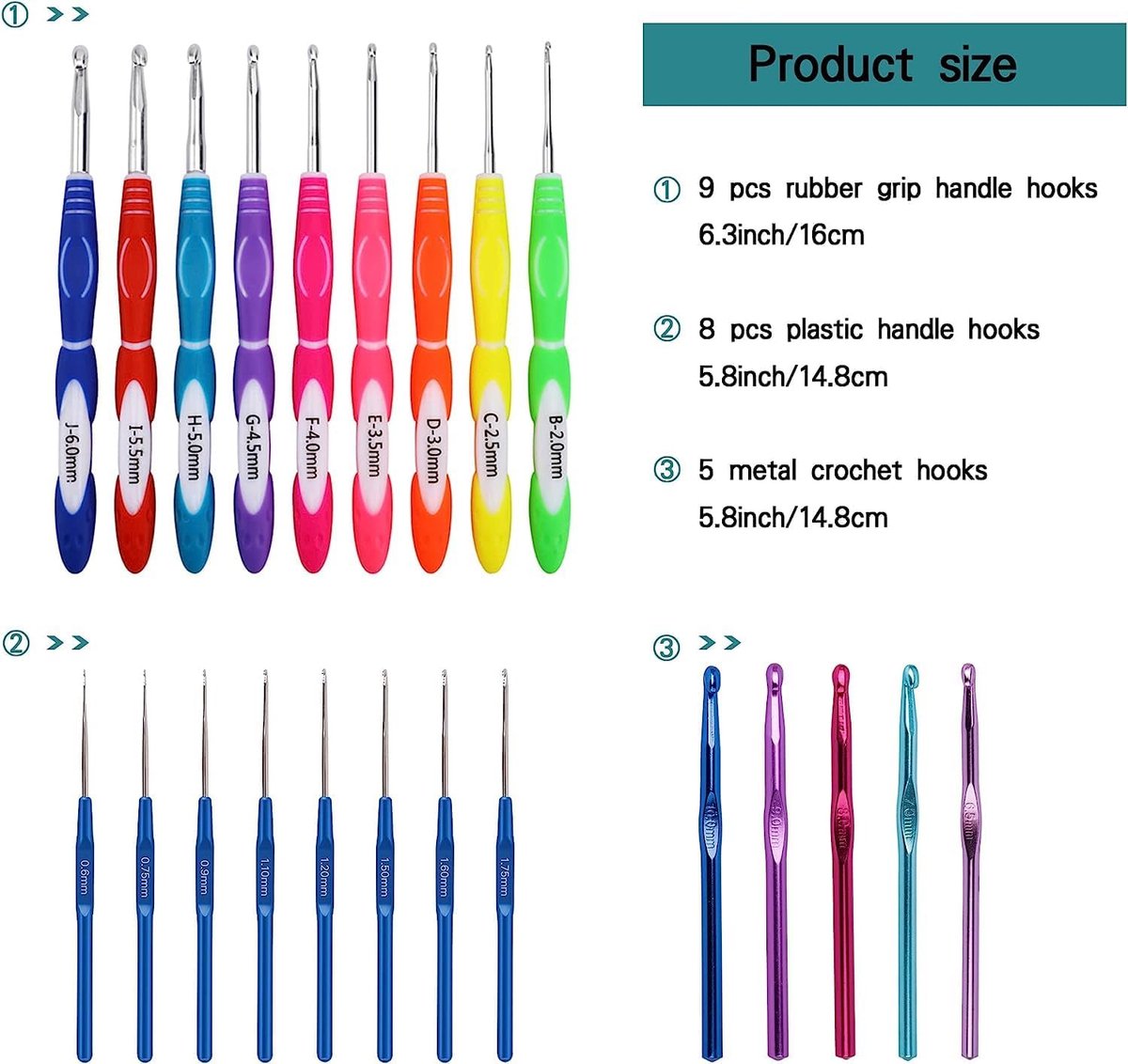 Haaknaaldenset met organizertas, 60 stuks zachte handgreep, ergonomische haakbreinaaldenset 0,6 mm tot 10 mm, doe-het-zelf handbreien ambachtelijke kunstgereedschap voor liefhebbers van