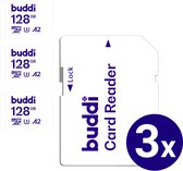 Buddi MicroSDXC Geheugenkaart 128GB 3-pack met Adapter - Geschikt voor 4K Video's en Fotografie
