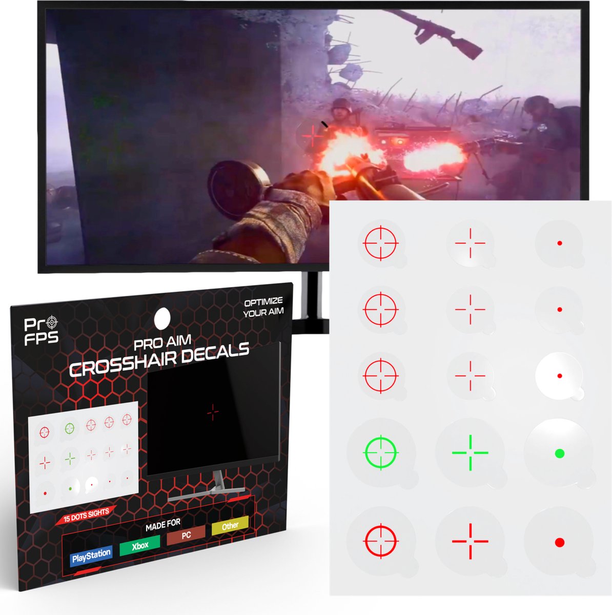 ProFPS Crosshair Decals Stickers geschikt voor PS4, PS5, PC & Xbox - Quick Scope Aim Assist - eSports Game Accessoires - 15 stuks
