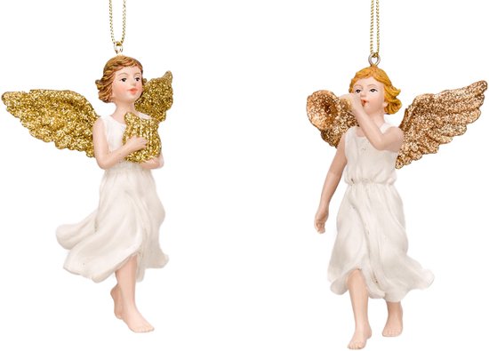 Kleine engel figuren, set van 2: kerstdecoratie binnen, kerstfiguren wit goud, beschermengel beeldjes, tafel decoratie kerst, kerstversiering woonkamer, mini decofiguren cadeau, 9 cm Kleine engel figuren, set van 2: kerstdecoratie binnen, kerstfiguren wit goud, beschermengel beeldjes, tafel decoratie kerst, kerstversiering woonkamer, mini decofiguren cadeau, 9 cm
