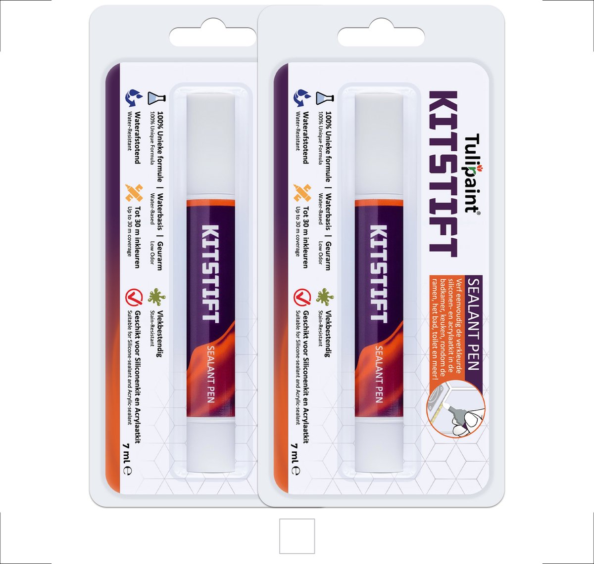 DuoPack - Tulipaint Kitstift (Wit) - Kitverf - kit verven - siliconenkit verven - kit schoonmaken - kitreiniger - kit reiniger - siliconenkit kitranden schoonmaken of reinigen reinigingsmiddel