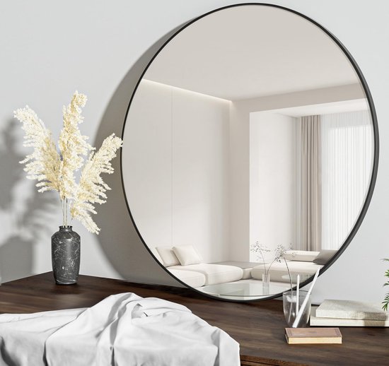 Miroir rond noir rond de 80 cm, miroir mural avec cadre en alliage  d'aluminium pour... | bol