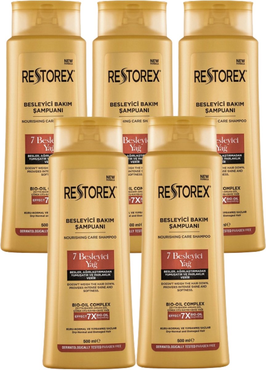 RESTOREX - 7 X Bio-Oil Complex voedende Shampoo voordeelpak ( 5 Stuks ) 2500 ml - Met 7 voedende oliën