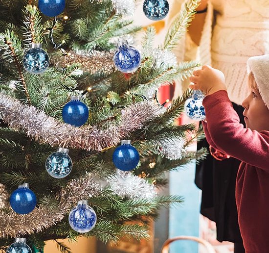 28 stks Blauwe Kerstboom Ballen Kerstversiering Onbreekbaar Plastic 3.15 Ballen Ijspegels Sneeuwvlokken