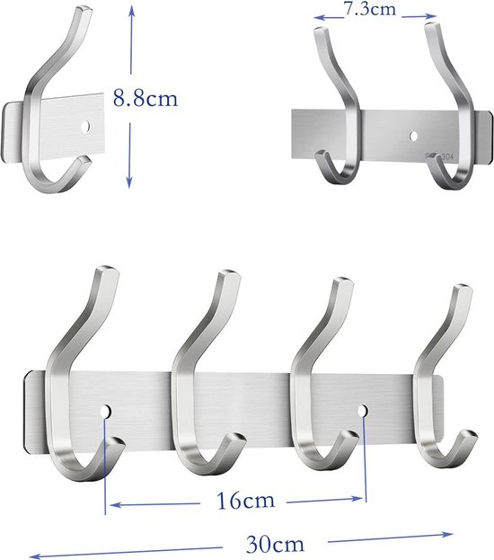 Patères, acier inoxydable, cadre de crochet, patères, mur avec 4