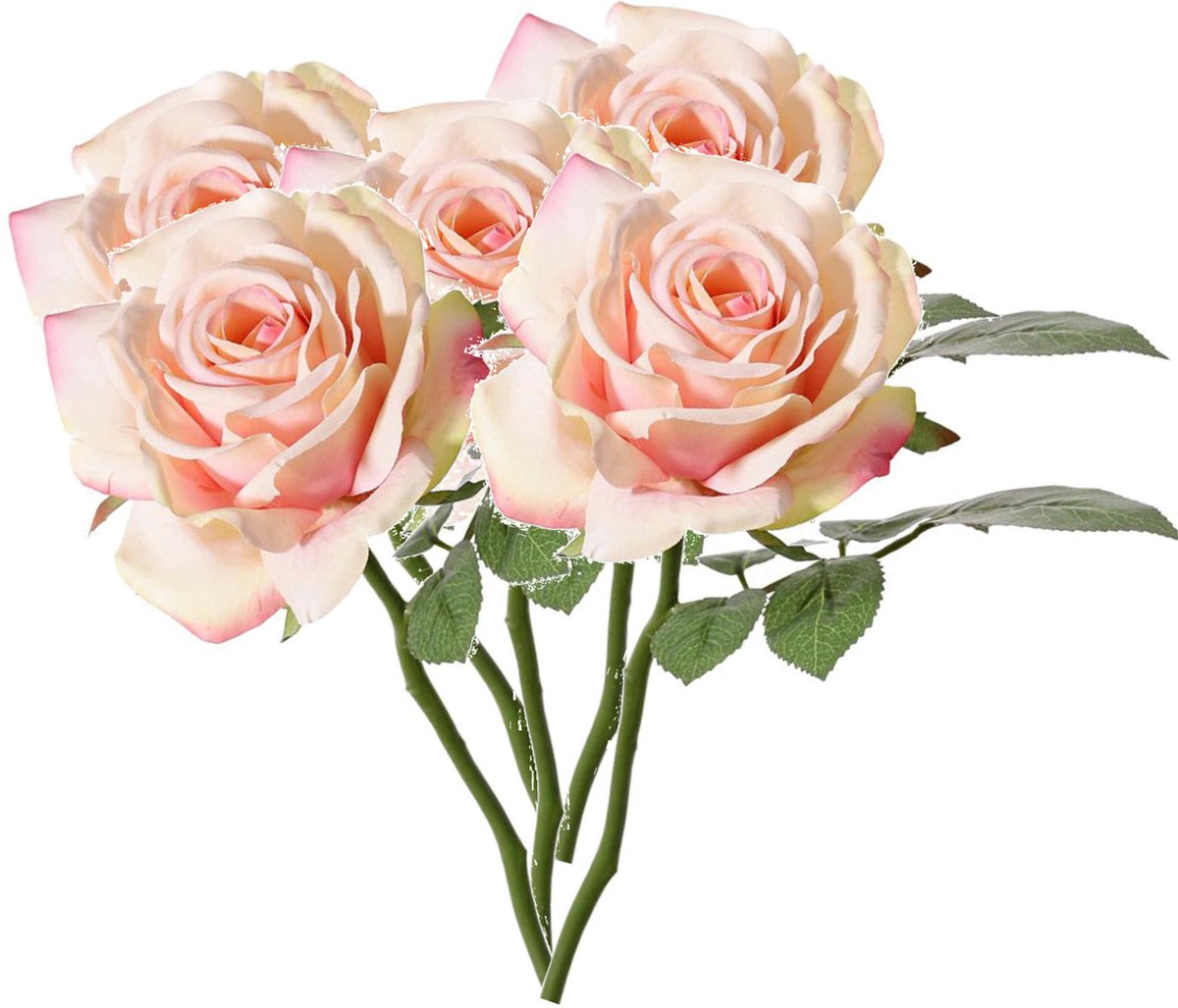 Top Art Kunstbloem Roos de luxe - 5x - roze - 30 cm - kunststof steel - decoratie bloemen