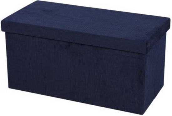 Urban Living Hocker bank - poef XXL - opbergbox - donkerblauw - polyester/mdf - 76 x 38 x 38 cm - opvouwbaar