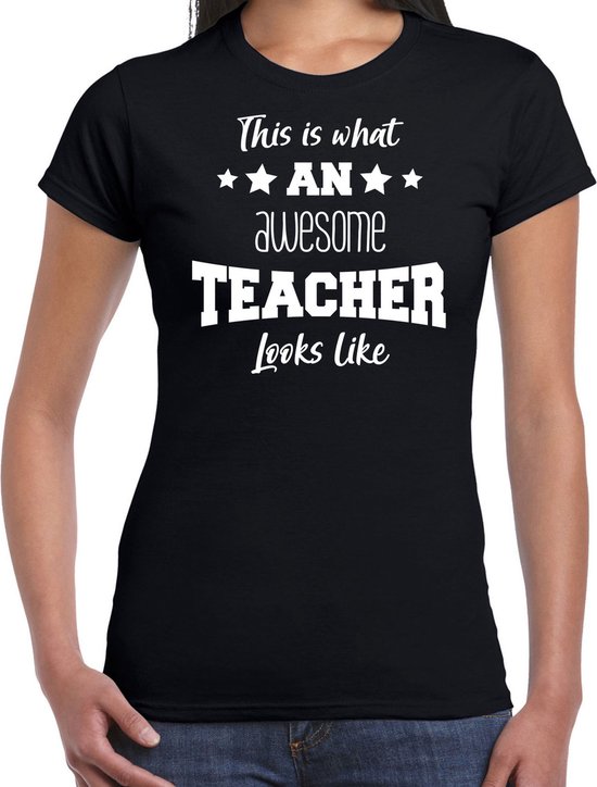 Bellatio Decorations cadeau t-shirt voor dames - awesome teacher - docent/lerares bedankje - zwart L