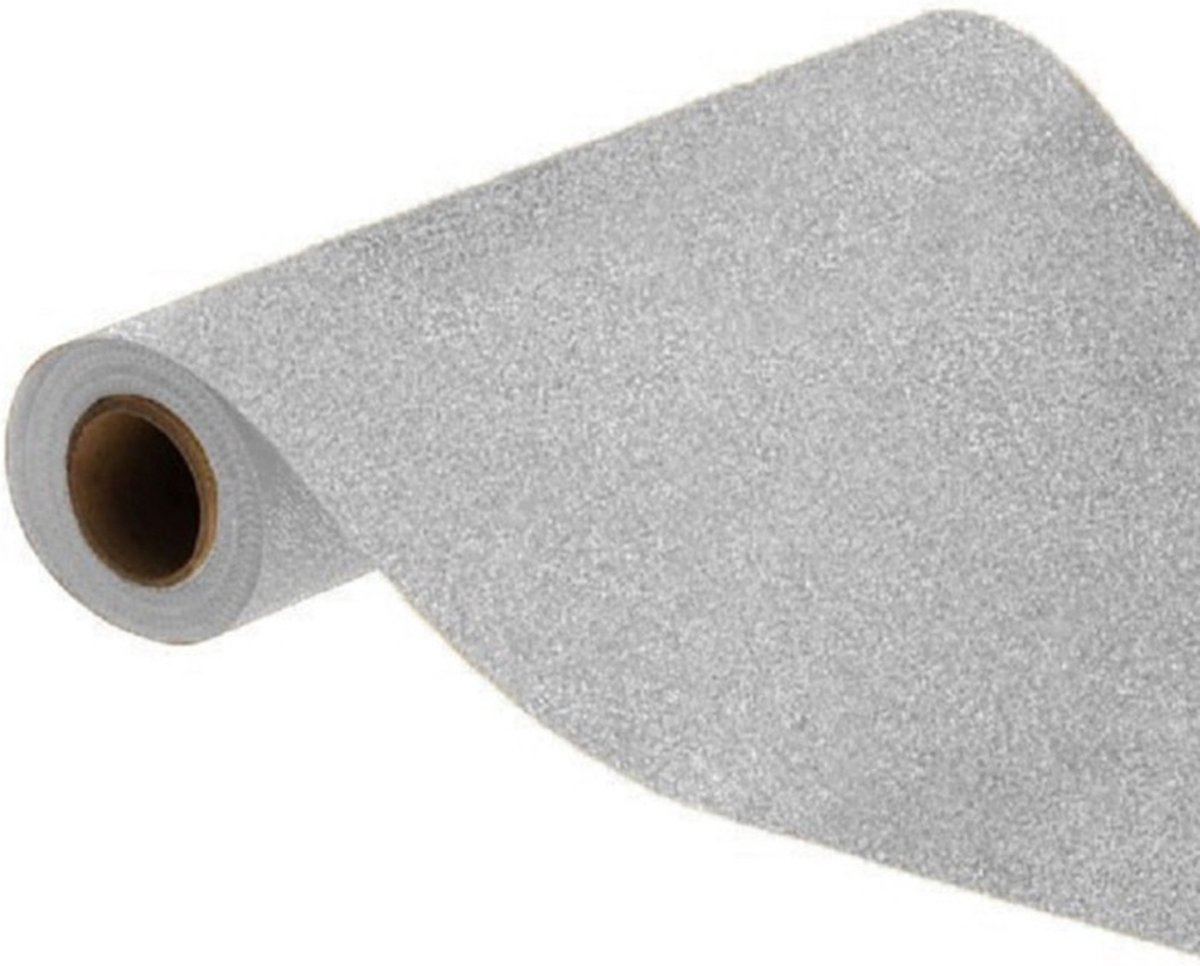 Chaks Tafelloper op rol - zilveren glitter - 30 x 500 cm - polyester