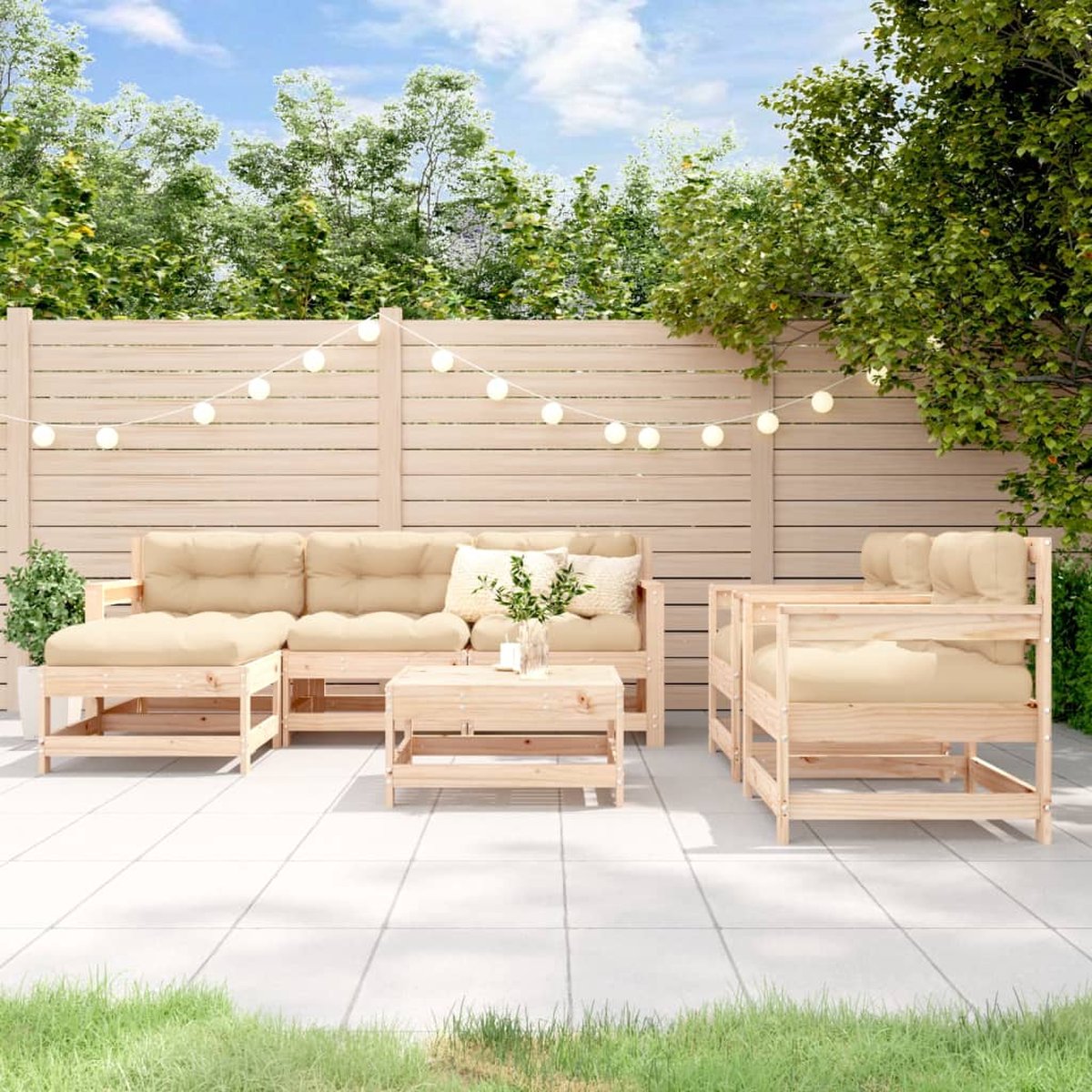 The Living Store 7-delige Loungeset met kussens massief teak - Loungeset - Tuinset - Buitenmeubilair - Hout Lounge Set - Teak Loungestoel