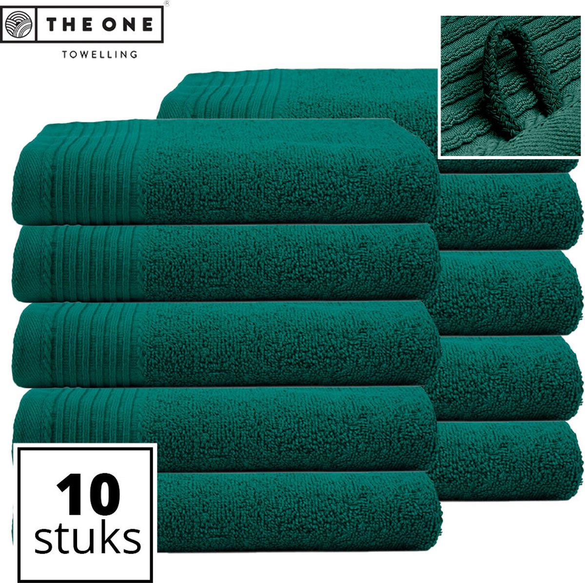 The One Towelling Classic Handdoeken - Voordeelverpakking - Hoge vochtopname - 100% Gekamd katoen - 50 x 100 cm - Smaragd groen - 10 Stuks