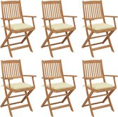 The Living Store Inklapbare stoelen Acaciahout - 54x57x91cm - Crèmewit kussen
