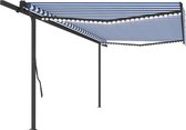 The Living Store Luifel - Handmatig uitschuifbaar - 500x350 cm - Roestbestendig aluminium frame - Polyester stof met PU-coating - Blauw/wit - Antraciet frame - Inclusief solar LEDs
