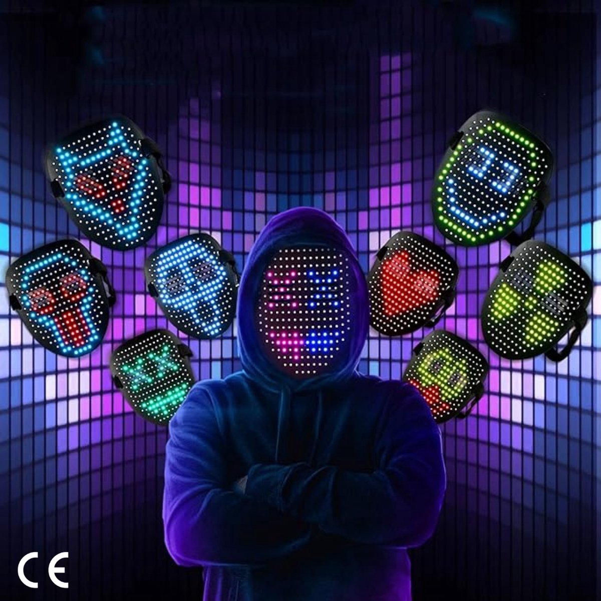 Goedkoopste Halloween Led-masker met 25 Animaties en Afbeeldingen - Halloween maskers - Verkleedmasker - Halloween Griezelmasker met Inductieschakelaar voor Feestjes en Carnaval