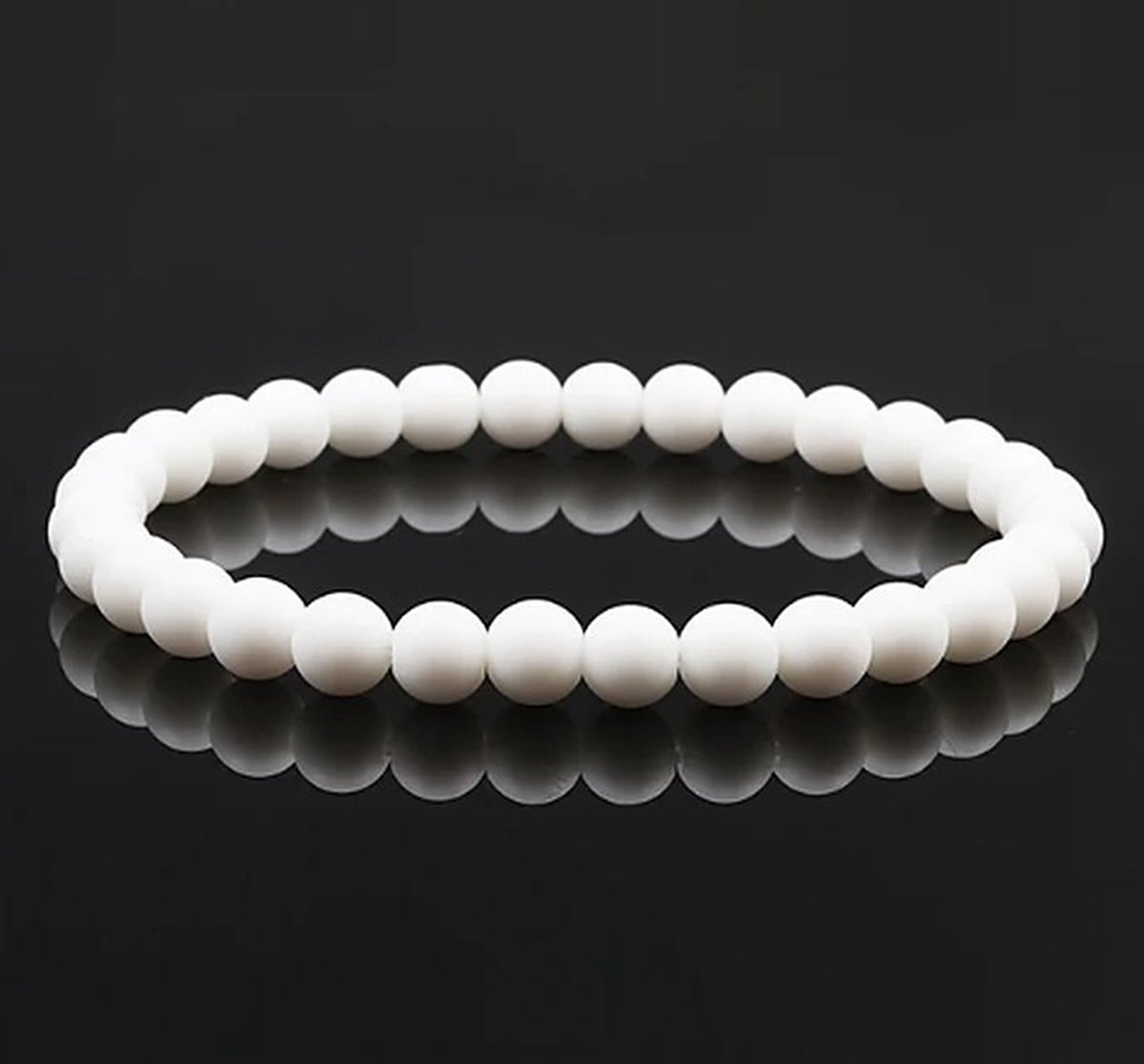 TVR-Wares® | Kralen armband Matte Wit 6mm | wit | maat S | 17cm