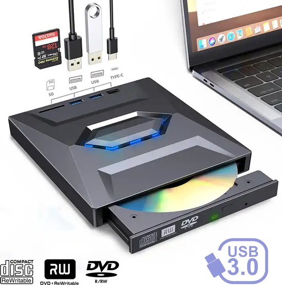 BPgoods® - 3-in-1 Externe DVD/CD Speler en Brander voor Laptop en PC - 2023  - USB 3.0... | bol.com