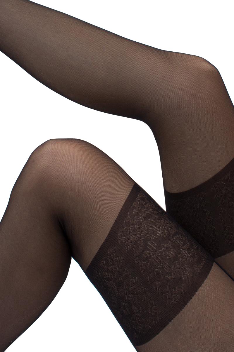 Goedkoopste GIULIA Panty - Intimo Noir 20 - Open Kruis Panty - Suspender Panty - Ingebreid Boord - Platte Naden - Versterkte Teen - 20 Den - Medium - Zwart