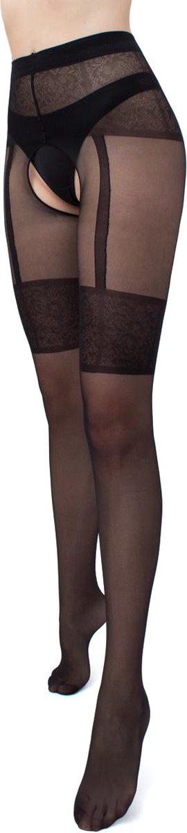 Goedkoopste GIULIA Panty - Intimo Noir 20 - Open Kruis Panty - Suspender Panty - Ingebreid Boord - Platte Naden - Versterkte Teen - 20 Den - Large - Zwart