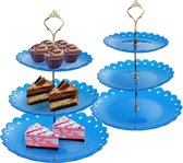 3-laags Cupcake Stand Dessertbakje, Fruitkoekjes Snoep Display Stand, Gelaagde Dienblad voor Kerst Bruiloften Verjaardagen Babyfeest (Plastic, Blauw)