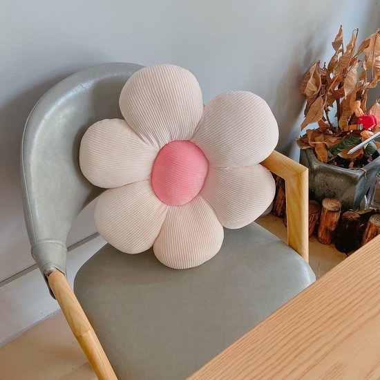Bloemenvloerkussen Tatami bloemvormig pluche decor, comfortabel zitkussen voor kinderkamer, thuis, op de bank (40 x 40 cm, wit & roze - a)