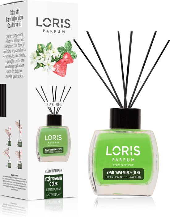 LORIS - Parfum - Geurstokjes - Huisgeur - Huisparfum - Green Jasmine & Strawberry - 120ml