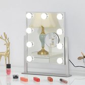 miroir de maquillage avec éclairage, miroir de maquillage éclairé avec 9 lumières LED, miroir de maquillage avec plateau de table et éclairage, rotation à 360 degrés avec miroir grossissant 10x
