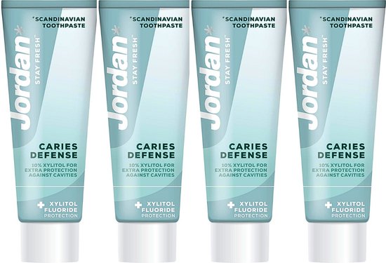 Jordan Stay Fresh Caries Defense Tandpasta - 4 x 75 ml - Scandinavische Tandpasta - Extra Bescherming tegen Gaten - Scandinavische Tandpasta - Tandpasta voordeelverpakking