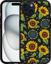 Cazy Hoesje Zwart geschikt voor iPhone 15 Sunflowers