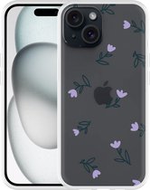 Cazy Hoesje geschikt voor iPhone 15 Paarse Bloemen