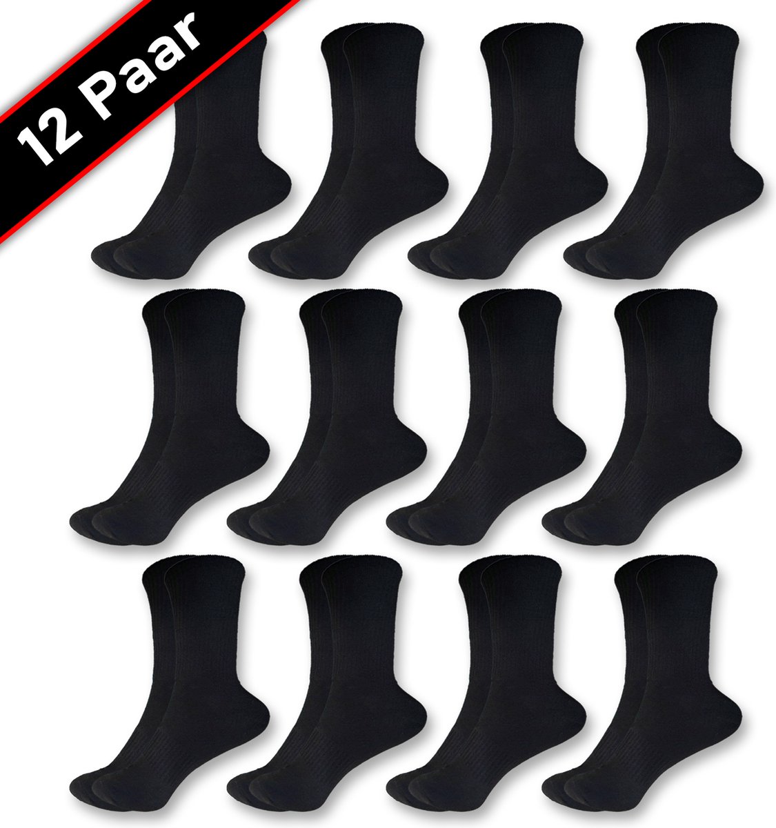 Blacktag Katoenen Hoge Sokken 12 paar Zwart Maat 36-43