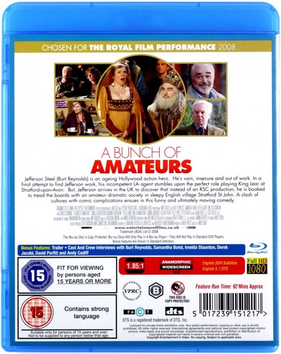 Blu-ray hoes met tekst 'A Bunch of Amateurs' en filmstills van acteurs.