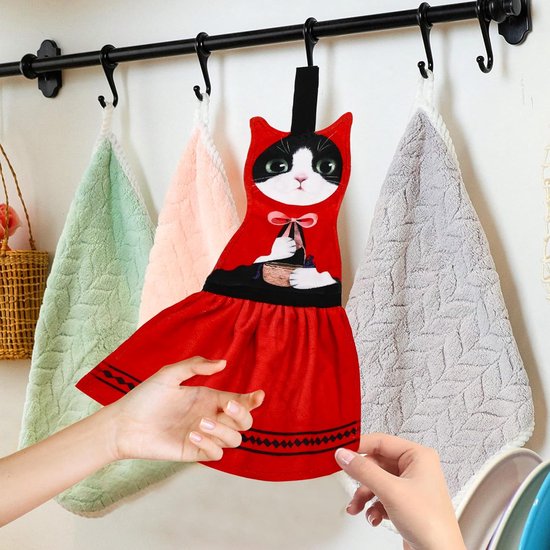 Grappige kattenhanddoeken voor badkamer keuken - schattige decoratieve kattendecoratie hangende washandjes gezichtshanddoeken super absorberend zacht - Moederdag paashuis verwarmende
