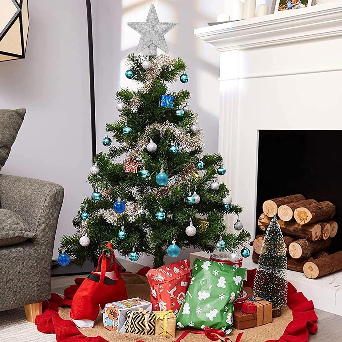 Kerstballen, kerstboomdecoratieset, kunststof, doos met ophanghaakjes, voor Kerstmis, bruiloft, feest, 30 stuks, rood-goud
