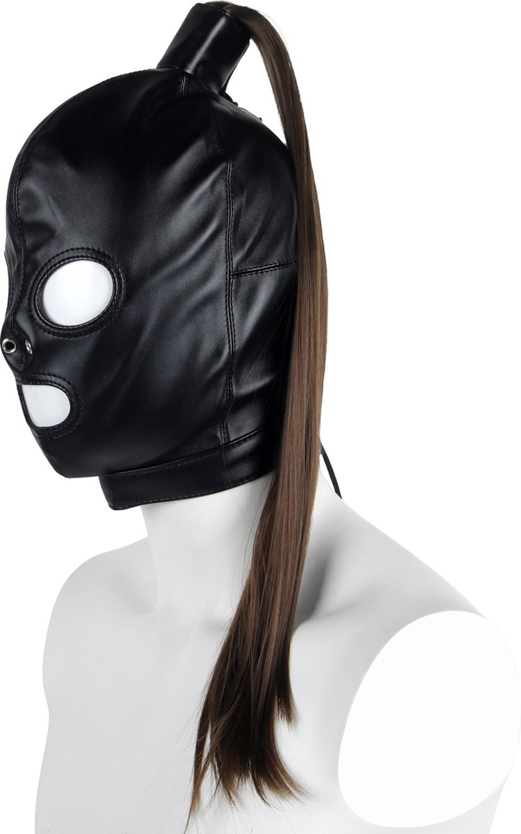 Goedkoopste Banoch | Masker Pony Tail staart | zwart imitatie leer | Bondage play