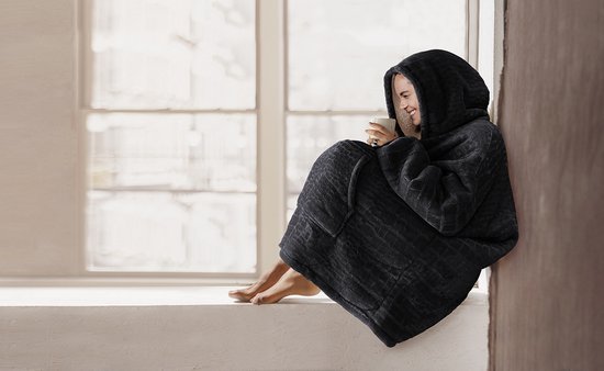RITOSTA Oversized hoodie-deken voor dames en heren, lange deken, hoodie, sweatshirt, oversized, capuchon, warme trui, hoodies, deken met capuchon en zakken, marineblauw, one size grote maten