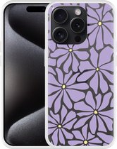 Cazy Hoesje geschikt voor iPhone 15 Pro Abstracte Paarse Bloemen