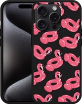 Cazy Hoesje Zwart geschikt voor iPhone 15 Pro Max Inflatable Flamingos