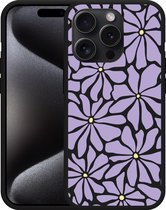 Cazy Hoesje Zwart geschikt voor iPhone 15 Pro Max Abstracte Paarse Bloemen