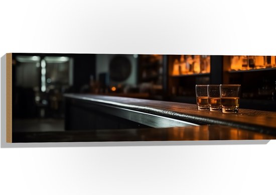 Hout - Bar - Shotjes - Alcohol - 90x30 cm - 9 mm dik - Foto op Hout (Met Ophangsysteem)