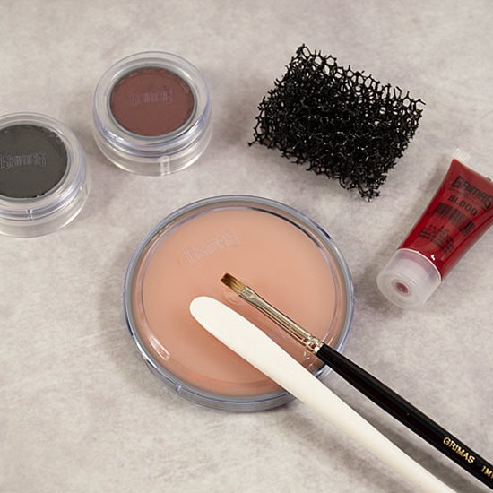Grimas Scar Wax set met bruine en grijze wax, bloed, spons en penselen.