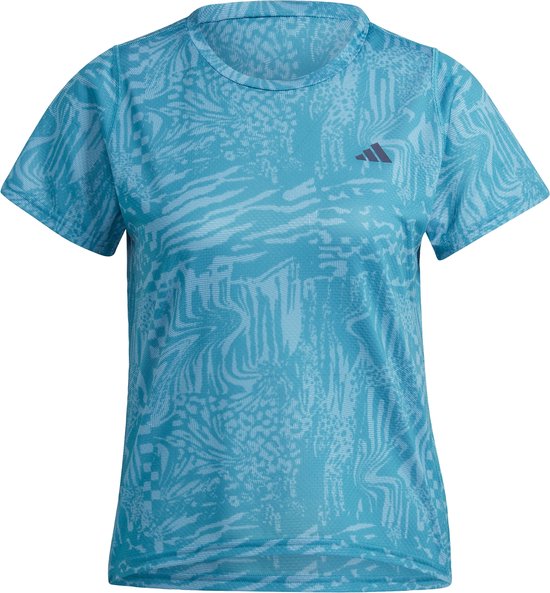 adidas Performance Run Icons 3 Bar Logo Allover Print Running T-shirt - Dames - Turquoise- XS