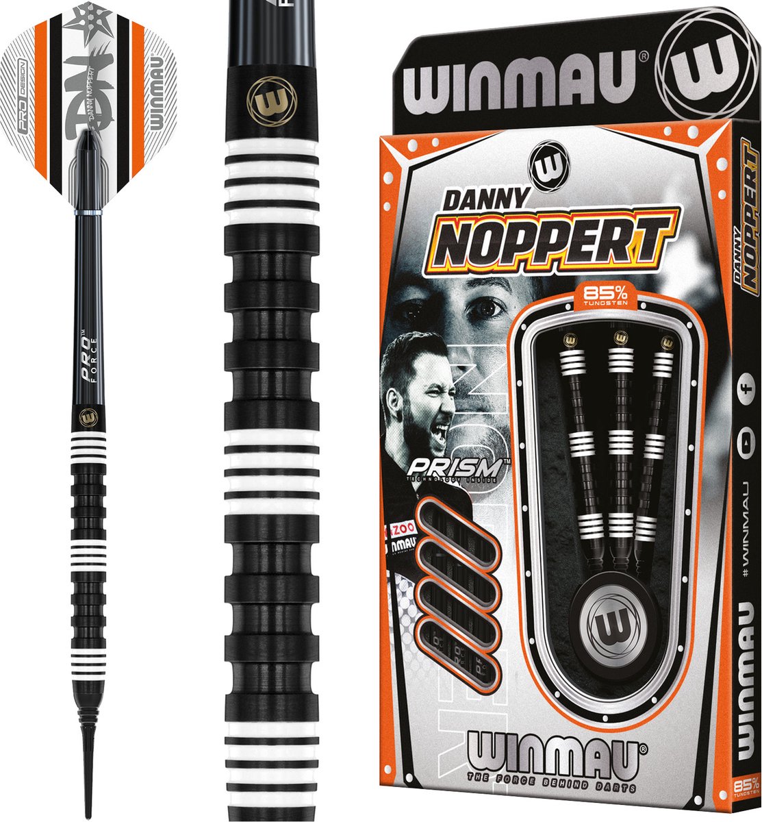 WINMAU - Danny Noppert Pro Series: Softip 85% Tungsten Steel Dartpijlen Professioneel - 18 gram vat, 20 gram totaal gewicht