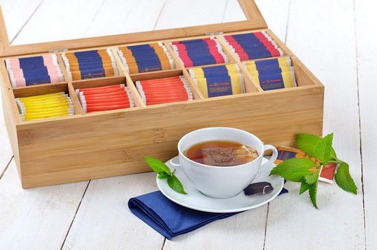 Bredemeijer Boîte à Sachets De Thé Noire Avec 12 Compartiments Et Fenêtre - Boîte En Bois Pour Un Rangement Optimal Des Sachets De Thé