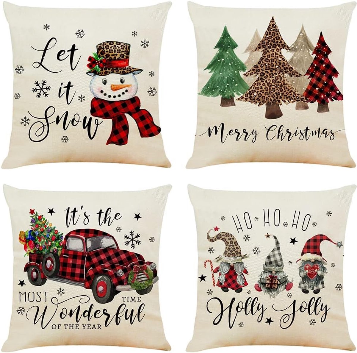 Lanpn Lot De 4 Père Housse De Coussin Noel 40x40 Cm, Taie D'oreiller