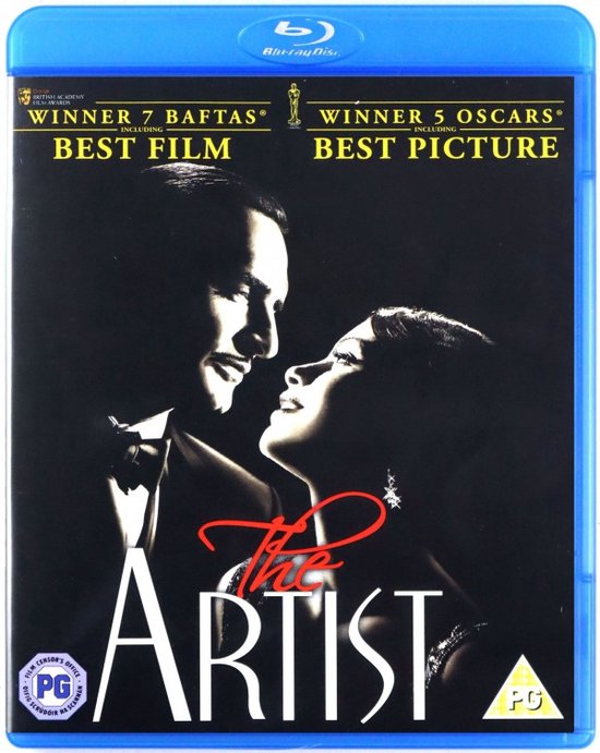 Blu-ray hoes van 'The Artist' met een man en vrouw die elkaar aankijken.