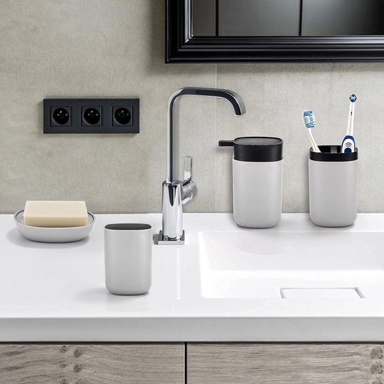 JTKDL set met 6 accessoires voor de badkamer, zeepdispenser, tandenborstelhouder, beker, zeepbakje, dienblad JTKDL set met 6 accessoires voor de badkamer, zeepdispenser, tandenborstelhouder, beker, zeepbakje, dienblad