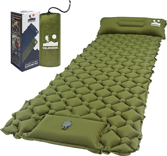 VALEHOWL 1.8 Pound Ultralight Inflatable Sleeping Mat for Camping, with Foot Pump and Pillow, Compact Camping Mattress for Outdoor, Backpacking, Hiking