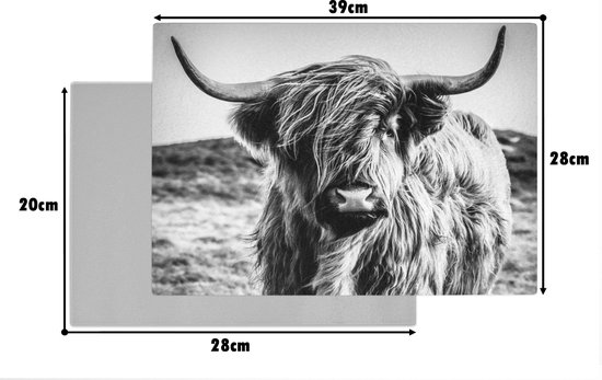 Planche à découper en Verres - 39x28 - Scottish Highlander - Nature - Vache - Zwart - Wit - Planches à découper en Glas