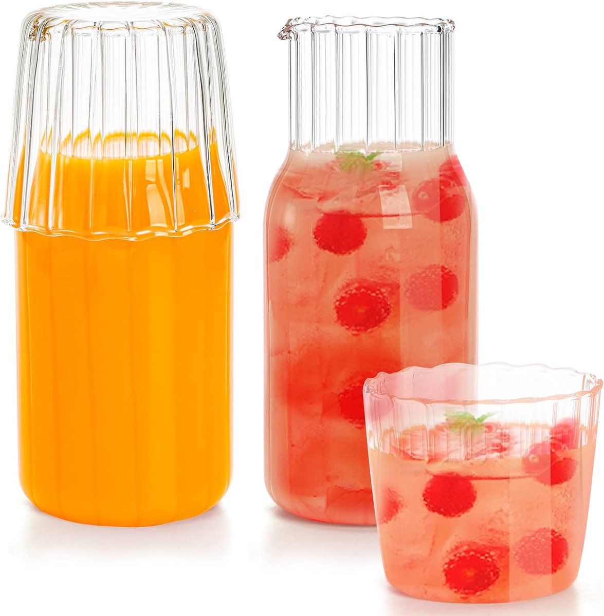 Carafe à Eau De Chevet En Verre Vintage Avec Tasse - Service à Eau élégant Pour Chambre Et Table - 400ml